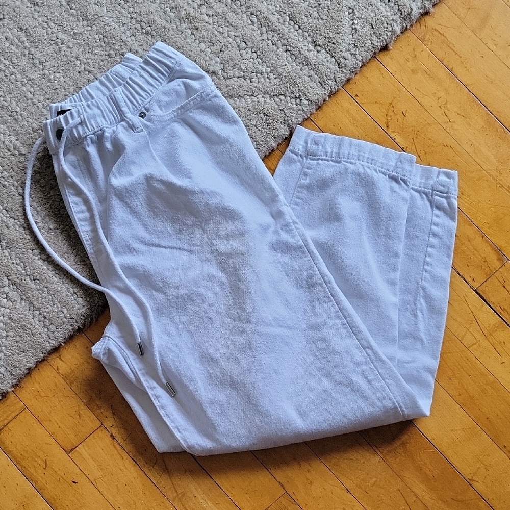 Banana Republic White Barrel Jeans Pull On Stretch Waist Pants Casual Small